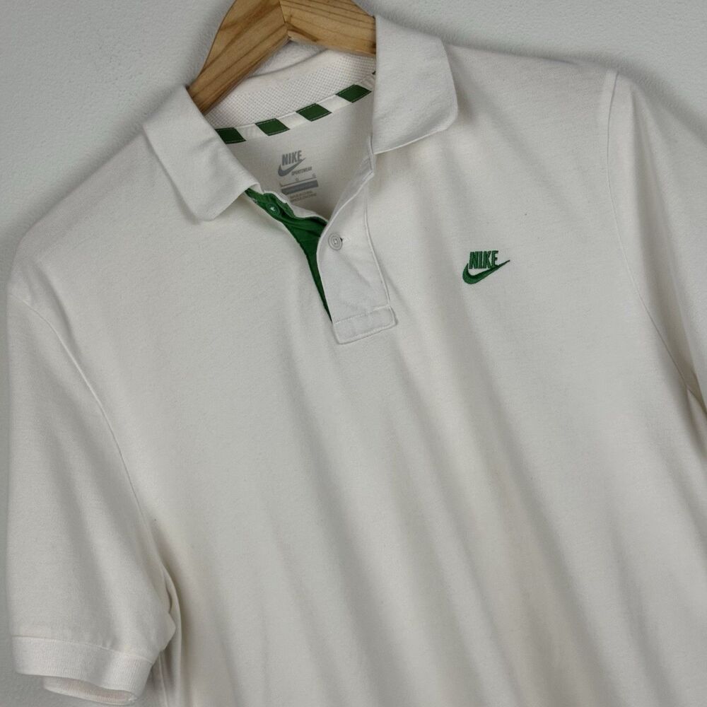 Vintage Nike Sportswear Polo Shirt White Green Men Large Short Sleeve